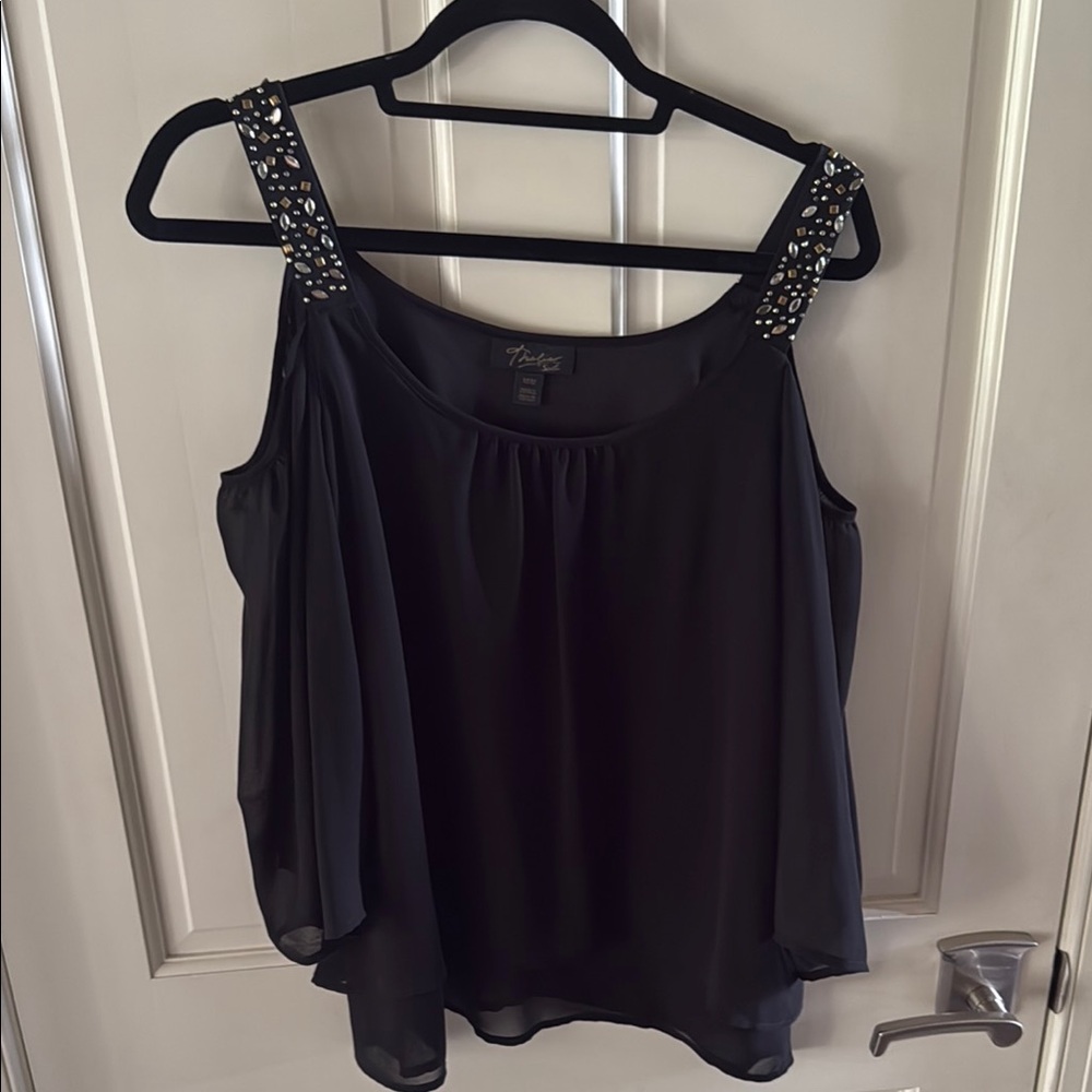 Thalia Sodi Black Embellished Cold Shoulder Blouse